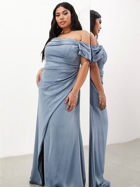 ASOS Off-Shoulder Dusty Blue Maxi Dress